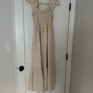 Beige Gingham Maxi Dress with Ruffle Straps